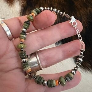 ❤️ 925 Desert Pearl Saucers Cerrillos Turquoise Moss Agate Spiny Bracelet 7+.75”